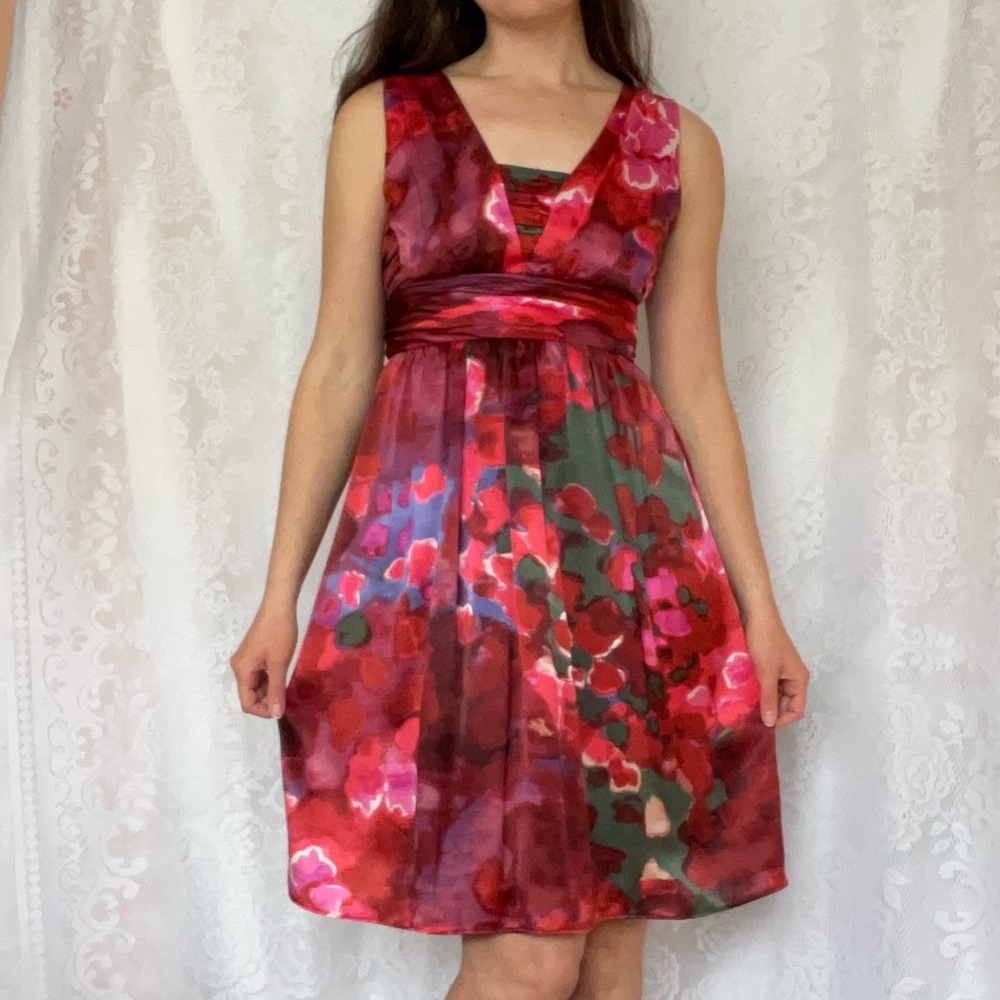 Banana Republic Silk Red Watercolor Dress